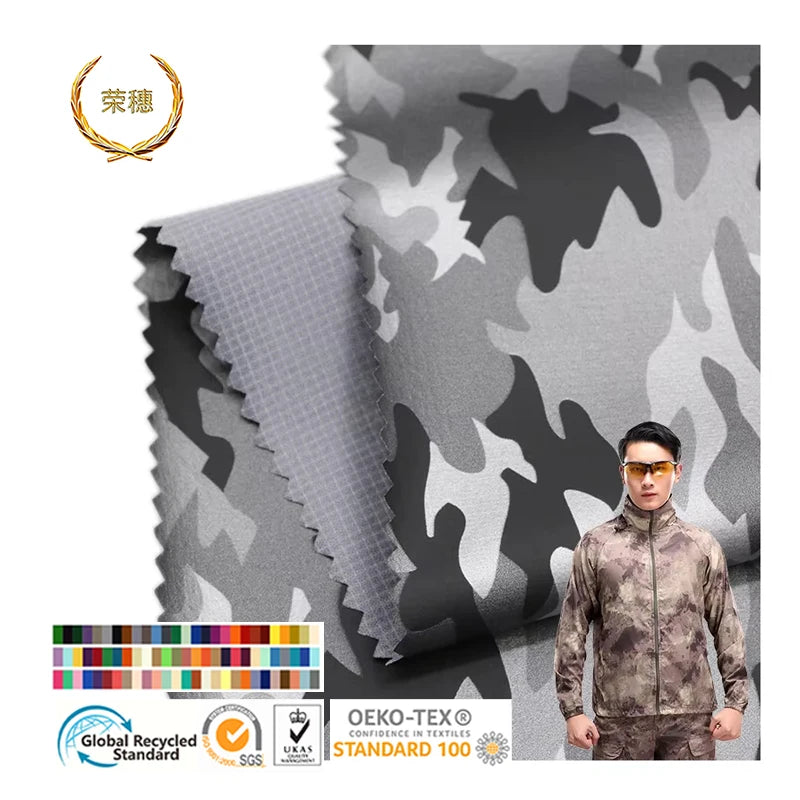 Custom Sunscreen Waterproof Breathable Nylon Printed Plaid Fabric Composite Camouflage Film Sports Outdoor Fabric