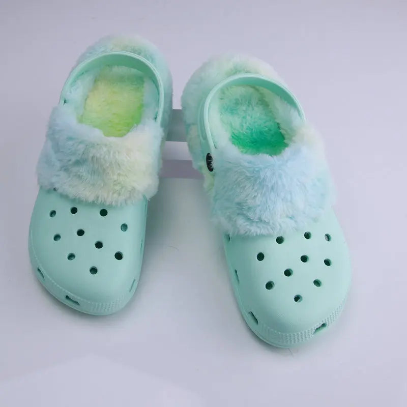 Women Fluffy Faux Fur Black Garden Women Fur Shoes