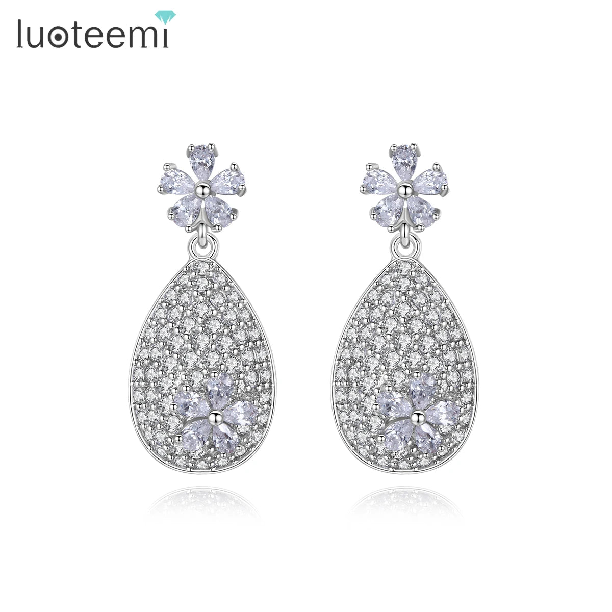 LUOTEEMI Fashion Earing Woman Zirconia Elegant Drop Flower Zircon Lady Cubic Vintage Cute Earring Charm