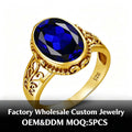 Antique Jewelry Men Gift Holiday 18K Gold Plated 925 Sterling Silver Sapphire Christmas Ring Gifts