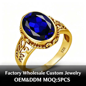 Antique Jewelry Men Gift Holiday 18K Gold Plated 925 Sterling Silver Sapphire Christmas Ring Gifts