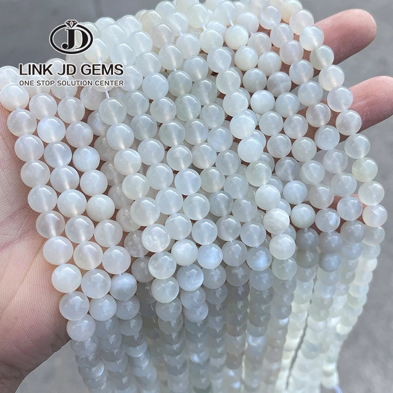 JD Supply 100% Natural Stone Beads 4/6/8/10/12mm Picked Size 5A Natural White Moonstone Beads for Jewelry Making