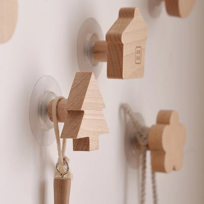 Beech Wood Rectangle Shape Eco-Friendly Multifunction Clothes Hook Star Moon Decorative Handle Single Tier Scandinavian Wall