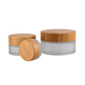 Empty Cosmetic Packaging 1oz 2oz 3oz 5ml 15ml 30ml 50ml  Frosted clear Glass Cream Jar with Bamboo Wood Lid