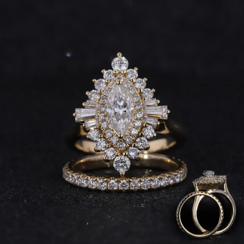 Starsgem Jewelry Ring Moissanite Diamond Marquise 14k White Gold Ring Set Women Jewelry Set