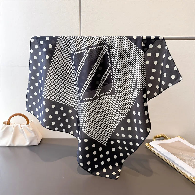 New Stylish Dots Pattern Polyester Silk Square Scarves for Women Summer Lightweight Soft 70*70CM Small Tie Neck Scarf Shawl