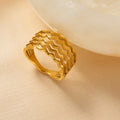 Dazan Summer New Hot Ins Trendy 18k Pvd Gold Plated Stainless Steel Punk Four Layer Wave Minimalist Ring for Couple Jewelry