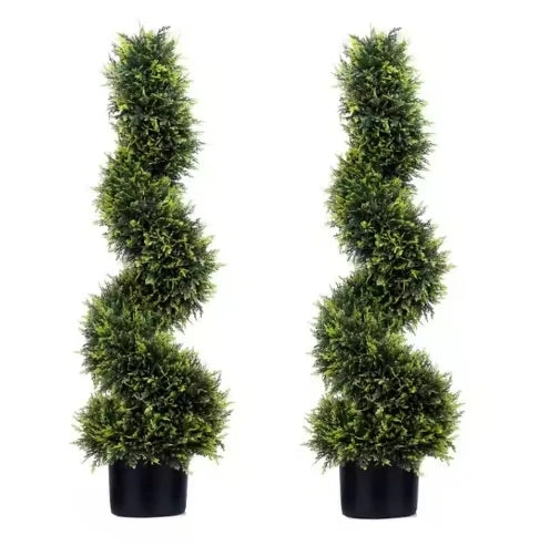C086 Artificial Cypress Spiral Tree Potted Artificial Plants Green Boxwood Topiary Bonsai Tree for Indoor Outdoor Decor
