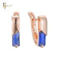 FJ Fallon Fashion Jewelry Solitaire Squared Deep Blue CZ Clip-On Earrings Plated in Rose Gold Brass Based