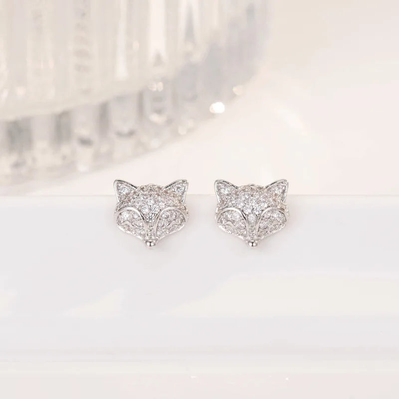 S925 Sterling Silver Earrings Temperament Cute Fox Diamond Earrings Korean Fashion Jewelry Women's Jewelry Joker Earrings