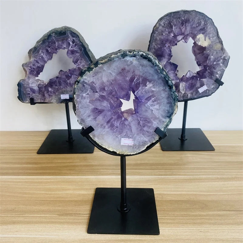 Natural Rough Amethyst Cluster Geode Large Amethyst Druzy Slab Slice Hole for Home Decoration