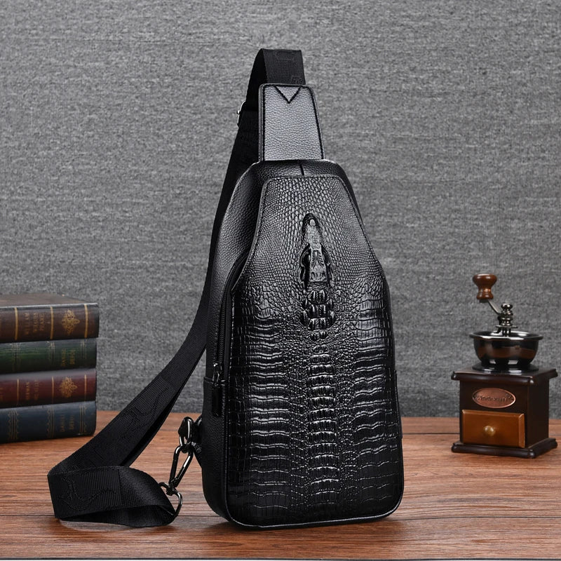 Men's Alligator Print Leather Sling Bag Backpack Casual Chest Bags with Custom Logo Fashion PU Material
