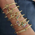 BA1034 18k Gold Plated CZ Diamond Pave Fish Eagle Animal Star Moon Heart Charm Wire Wrapped Bracelet Bangle for Women