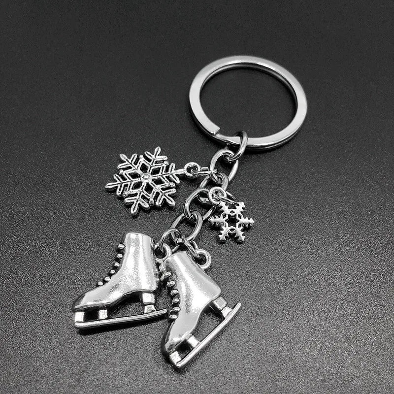 Ice Skating Pendant Metal Key Chains Holder Designer Skates Snowflake Charm Key Tag Ring Bag Backpack Accessories Car Key Chain