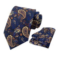 Casual Men Ties and Hanky Set Fashion Floral Neckties With Pocket Square Navy Ensemble Cravate Mouchoirs