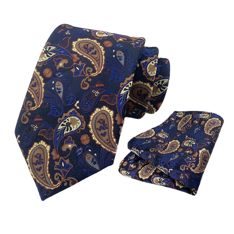 Casual Men Ties and Hanky Set Fashion Floral Neckties With Pocket Square Navy Ensemble Cravate Mouchoirs