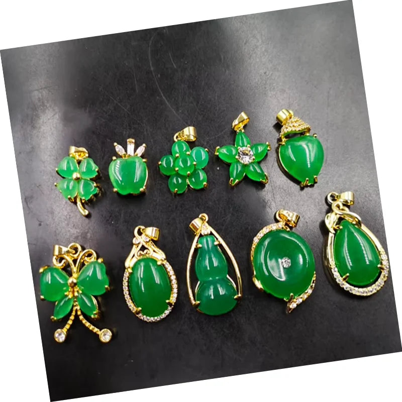 Jialin Jewelry 2020ins Wholesale Gold Plated Green Agate Chinese Jade butterfly Jade Pendant Necklace