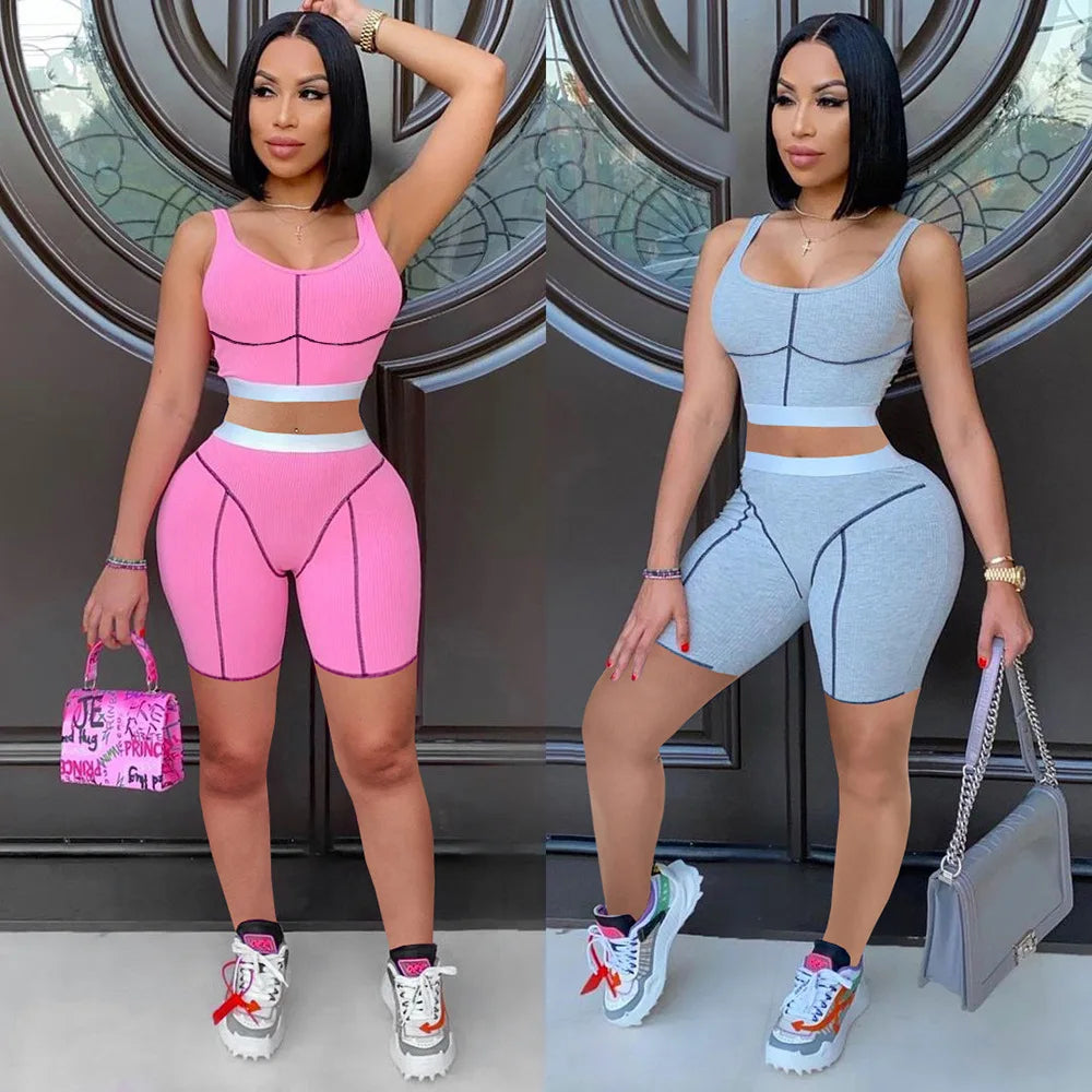 2022 Sport Fitness Solid Backless Women's Two Piece Biker Shorts Set Summer Custom Skinny Fit Spandex/Polyester Eco-Friendly