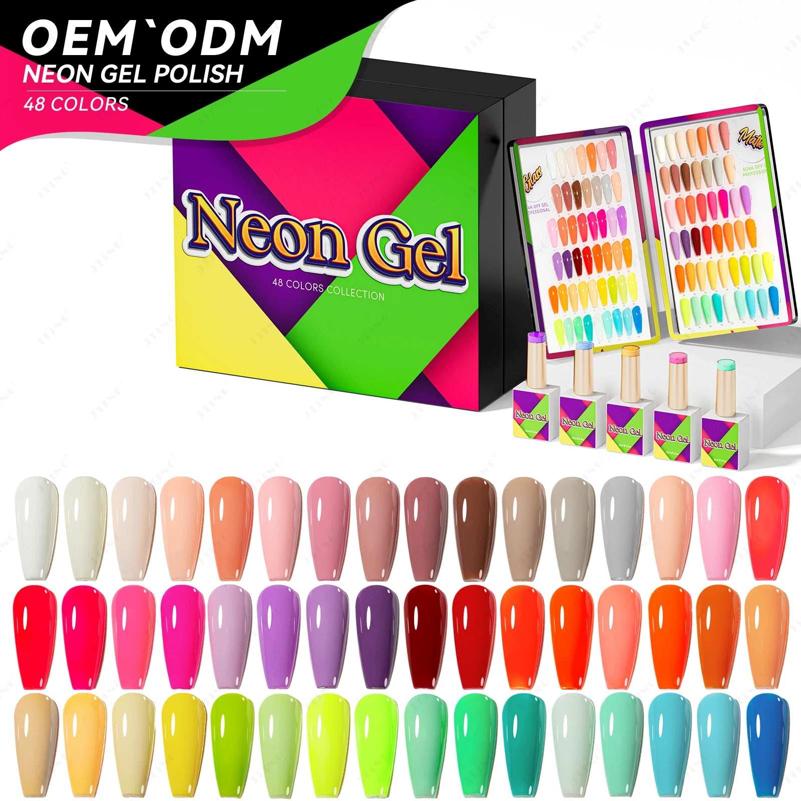 JTING High Pigment 48colors Neon Gel Nail Polish Collection Free Sample Design OEM Nail Supplies Custom Private Label Nail Polis