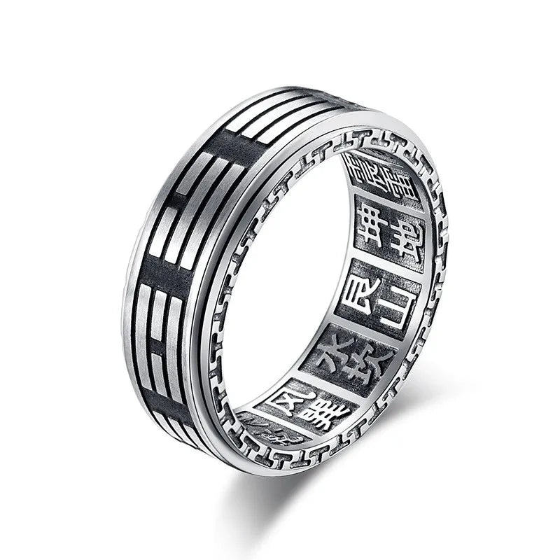 Chinese Fengshui 8mm Stainless Steel Spinner Ring Fidget Stress Relieving Anxiety Rhombus Irregularity Rotatable Rings for Men