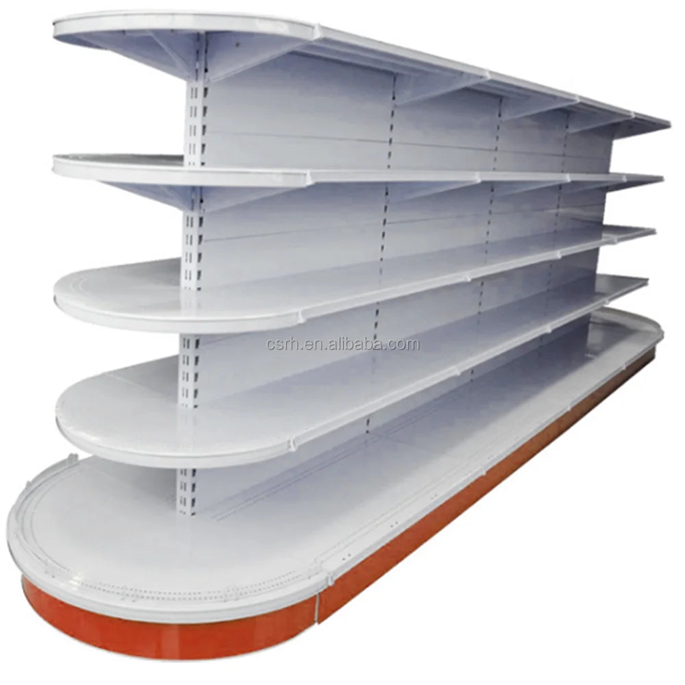 Flat Back Panel Double Shelf Round Gondola Shelf