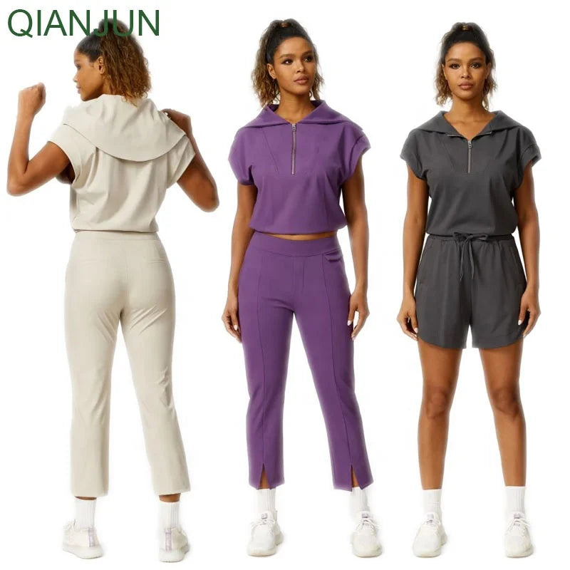 Custom Logo Women Running Sports Yoga Suits Casual Half Zip Top High Waisted Pants Tracksuit Fitness Sportswear Yoga Sets