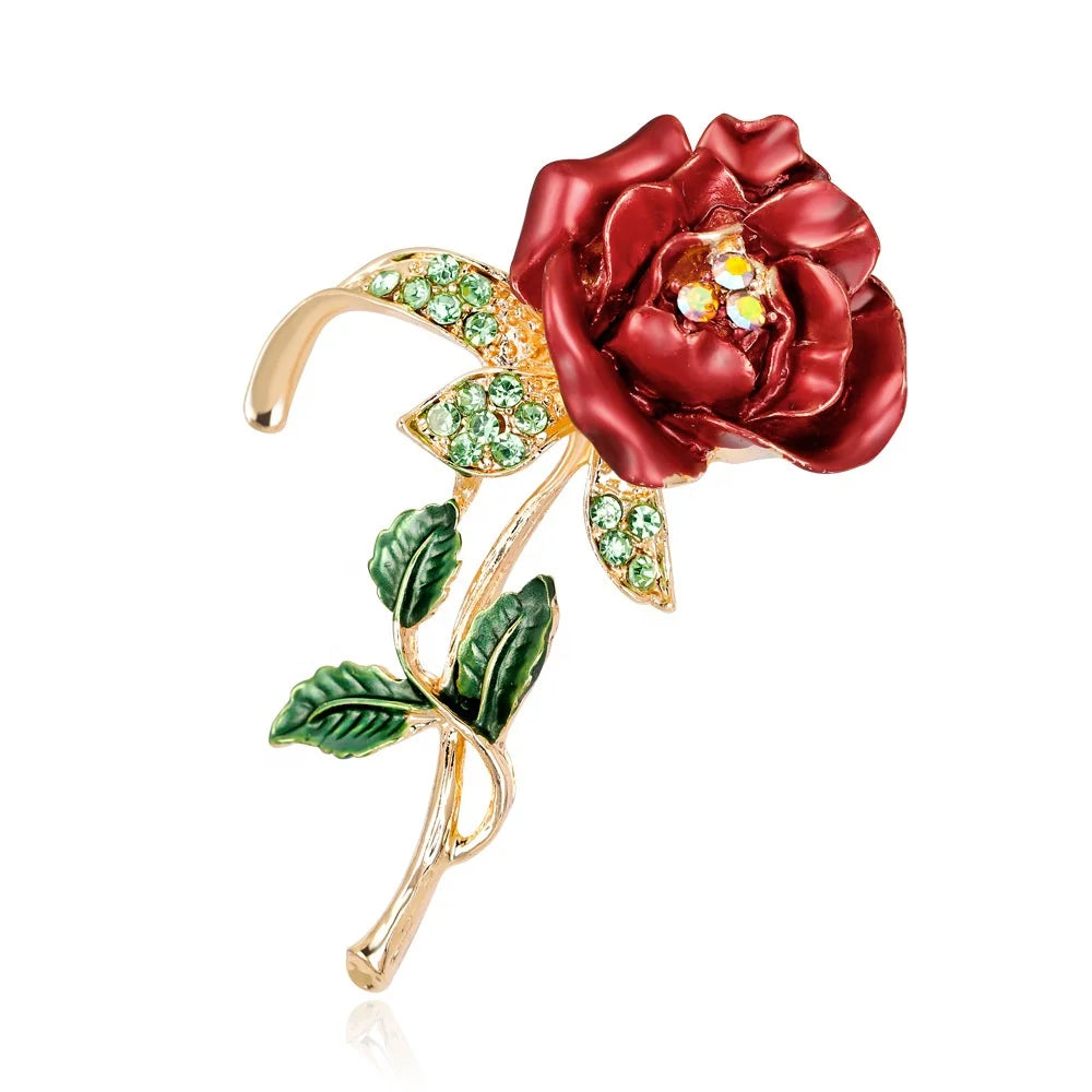 Trendy Yellow Gold Plated Women Clothing Jewelry Enamel Rose Flower Brooch