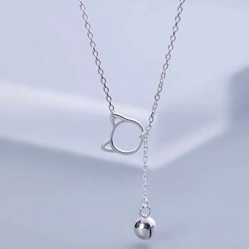 Fashion Korean Sweet Cat Bell Pendant Clavicle Chain Buckle Necklace for Girls