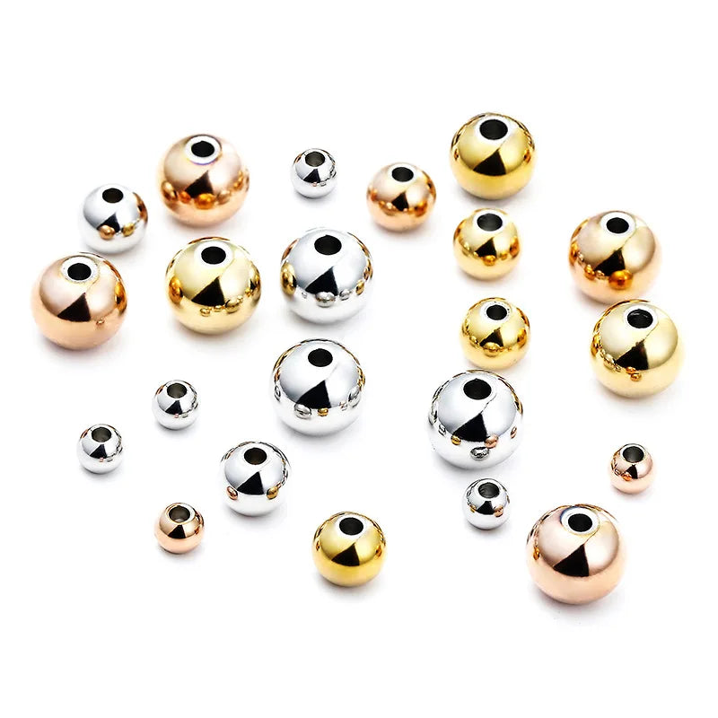 Stainless Steel Round Beads 3mm 4mm 5mm 6mm 8mm Gold Plated Rose Gold Color Smooth Spacers Loose Beaded for Jewelry Making