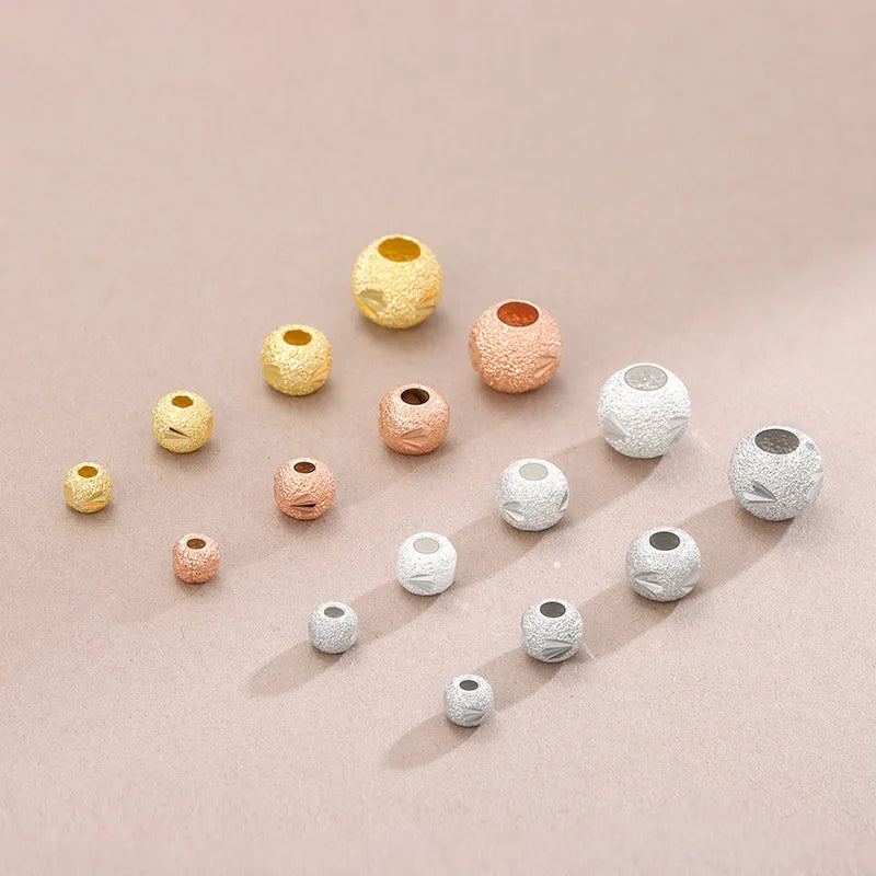 4mm 5mm 6mm 8mm S925 Sterling Silver Matte Beads Engraving Clover Round Ball Beads for Jewelry Making Kit