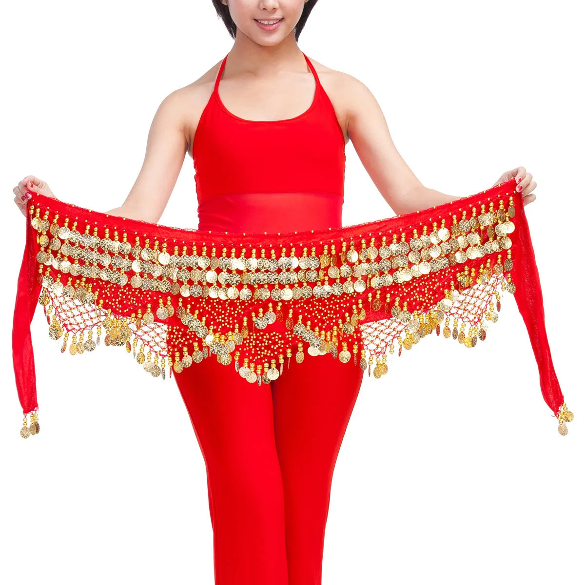 320Coins Belly Dance Hip Scarf Skirt Wrap Dancing Waist Belt Performance Bling Sequins Samba Carnival Costume
