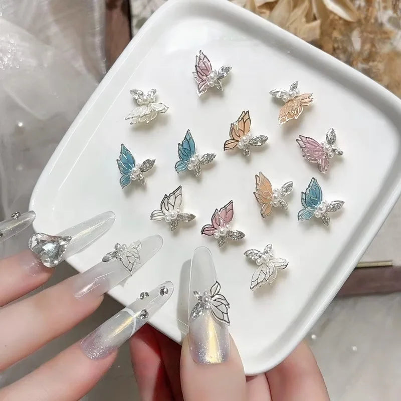 Paso Sico 3D Double-Layer Flash Thin Wing Butterfly Metal French Nail Art Diamond Ornaments Nail Jewelry Charms