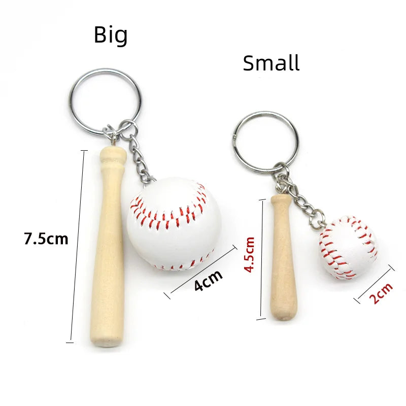 Hot Selling Simulation Baseball Keychain Set Creative Gift Souvenir Baseball Wooden Keychain for Bag Hanging Accessories