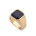KALEN Retro Mens Black Onyx Rings Stainless Steel Square Agate Signet Rings for Men