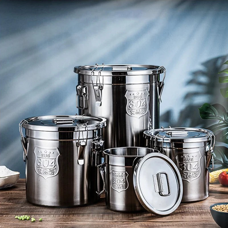 304 Stainless Steel Multi-functional Airtight Sealed Soup Stock Pot Locking Lid American Style Dishwasher Safe for Dry Liquid