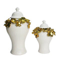 New Art Deco White and Gold Flower Ginger Jar Vase with Lid Wedding Home Decor Eco-Friendly Ceramic Jar