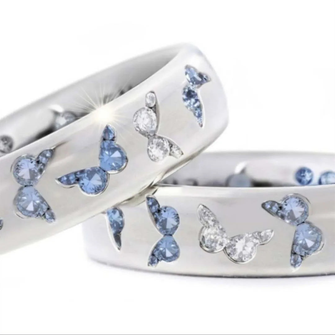 Hot Selling Cute Pink Silver Summer Butterfly Ring Diamond Crystal Rings for Teenage Girls
