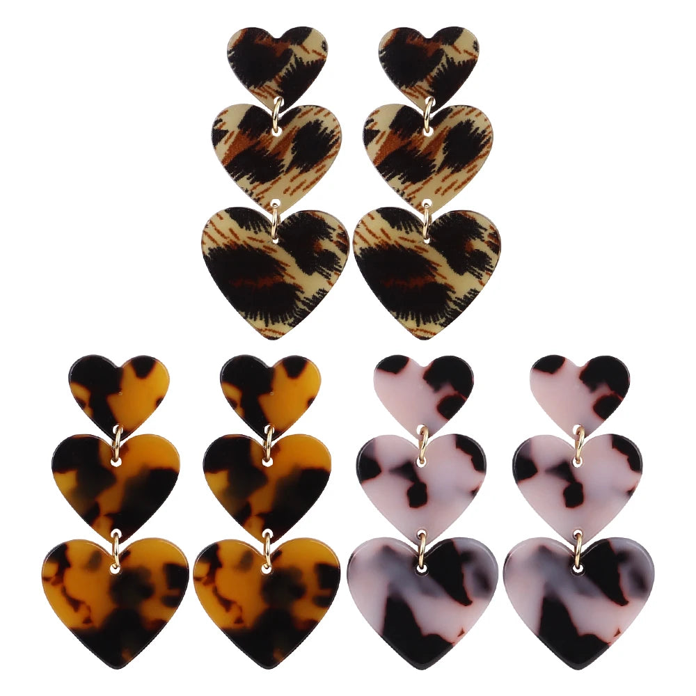 Acetic Acid Plate Jewelry Wholesale Acrylic Leopard Print Heart Charm Earrings Fashion Semicircular Earrings 2024 Trend