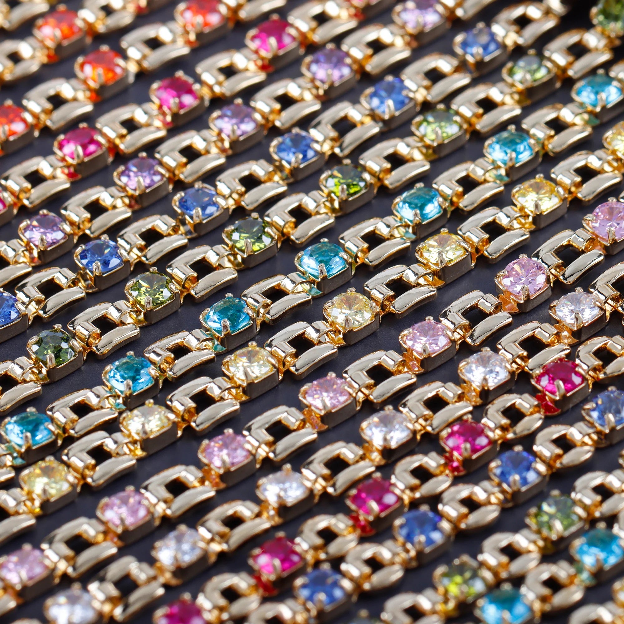C226 Women's Fashion Multi-Color Metal Zircon DIY Bracelet Necklace 50cm/lot Link Chain Jewelry Making Accessories for Gifts