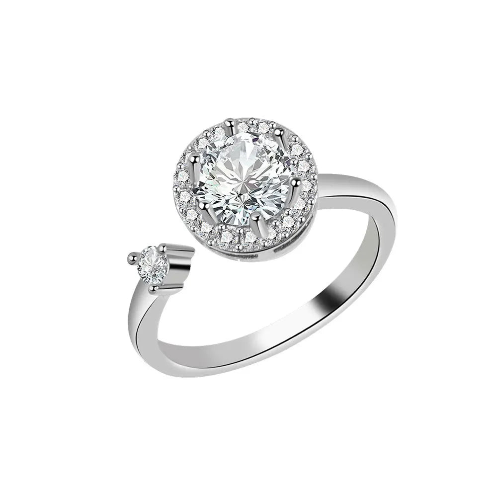 Open Spinner Luxury Diamond Ring Women Zirconia Engagement Jewelry Setting Wedding Fidget Inlay Technology Anxiety Relief Brides