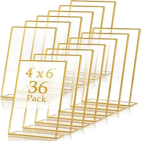 Acrylic Sign Holder Gold Frame Table Numbers Slanted Back Menu Display Stand Clear Flyer Document Photo Display Holders