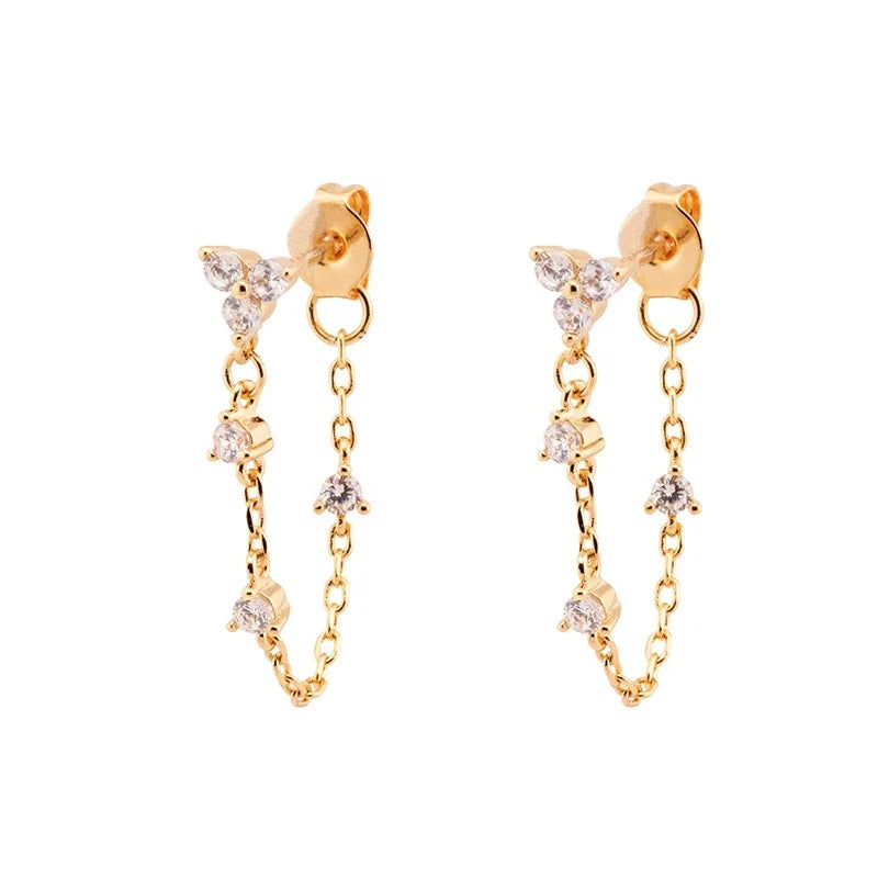 Milskye Exquisite Sparkling Jewelry Gold Plated 18k Silver 925 Small Zircon Tassel Drop Earrings