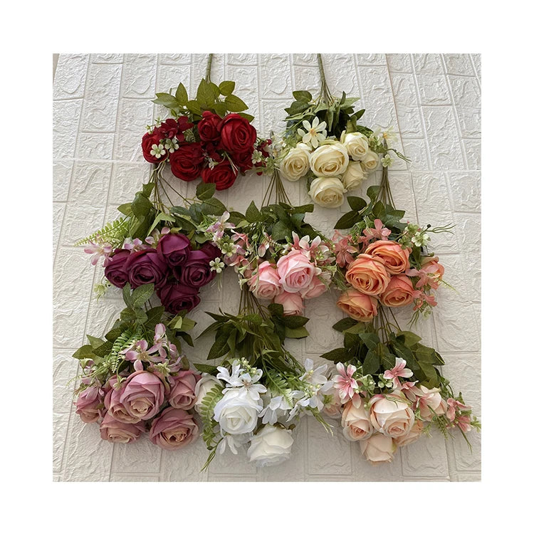 High Grade  Meihai 9-Head Wildflower Diamond  Rose Artificial Flower Rose