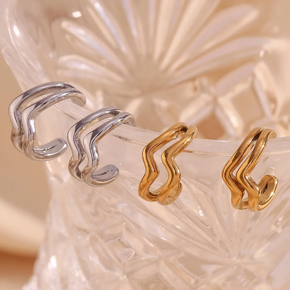Minimalist Hollow Water Wave Cuff Earrings Dainty Bijoux Acier Inoxydable Stainless Steel