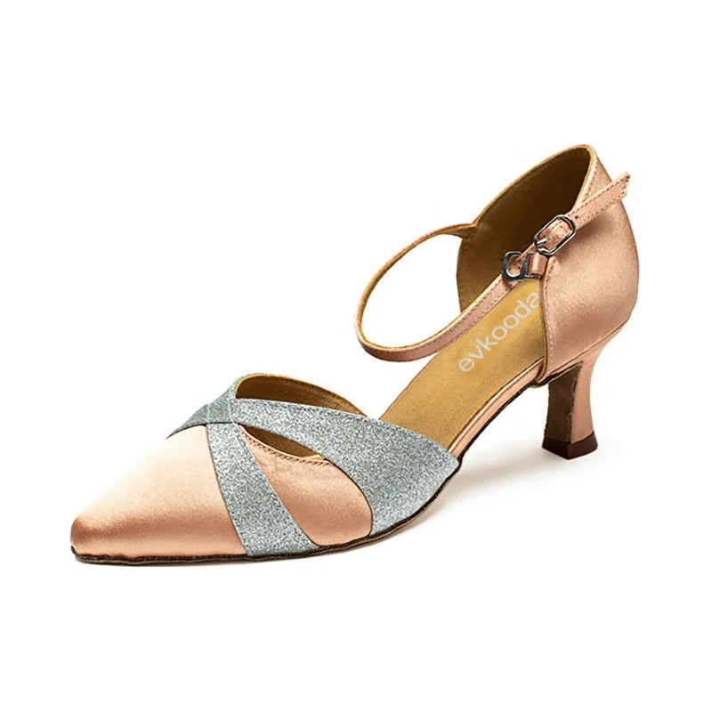 Khaki Satin with Glitter 6cm Heel Height Women's Latin Salsa Ballroom Dance Shoes Zapatos De Baile Dancing Shoes