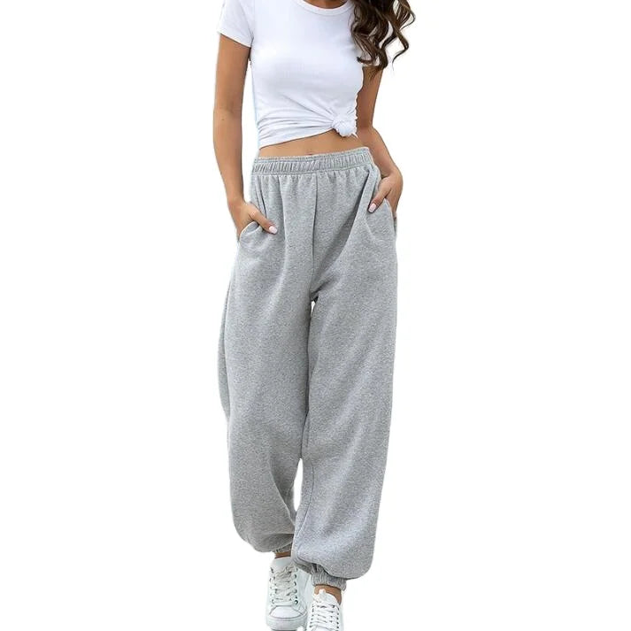 Women Casual Sport Pants Solid Running Jogger Pants Female  Pockets Tracksuit Elastic Waist Summer Sweatpants Baggy Trousers