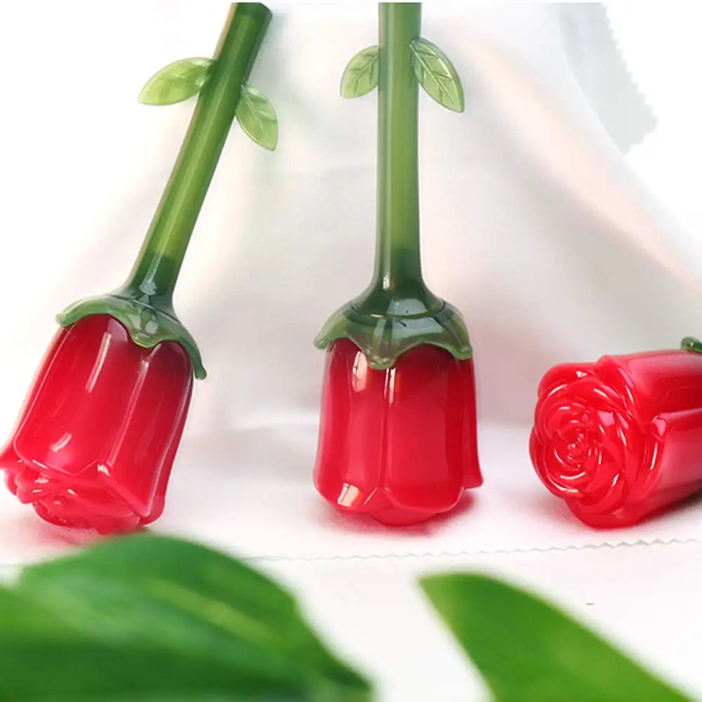 ABS Empty Rose Shape Lip Gloss Tubes Unique Red Floral Green Stem Doe Foot Applicator Lipgloss Containers Bulk Custom OEM