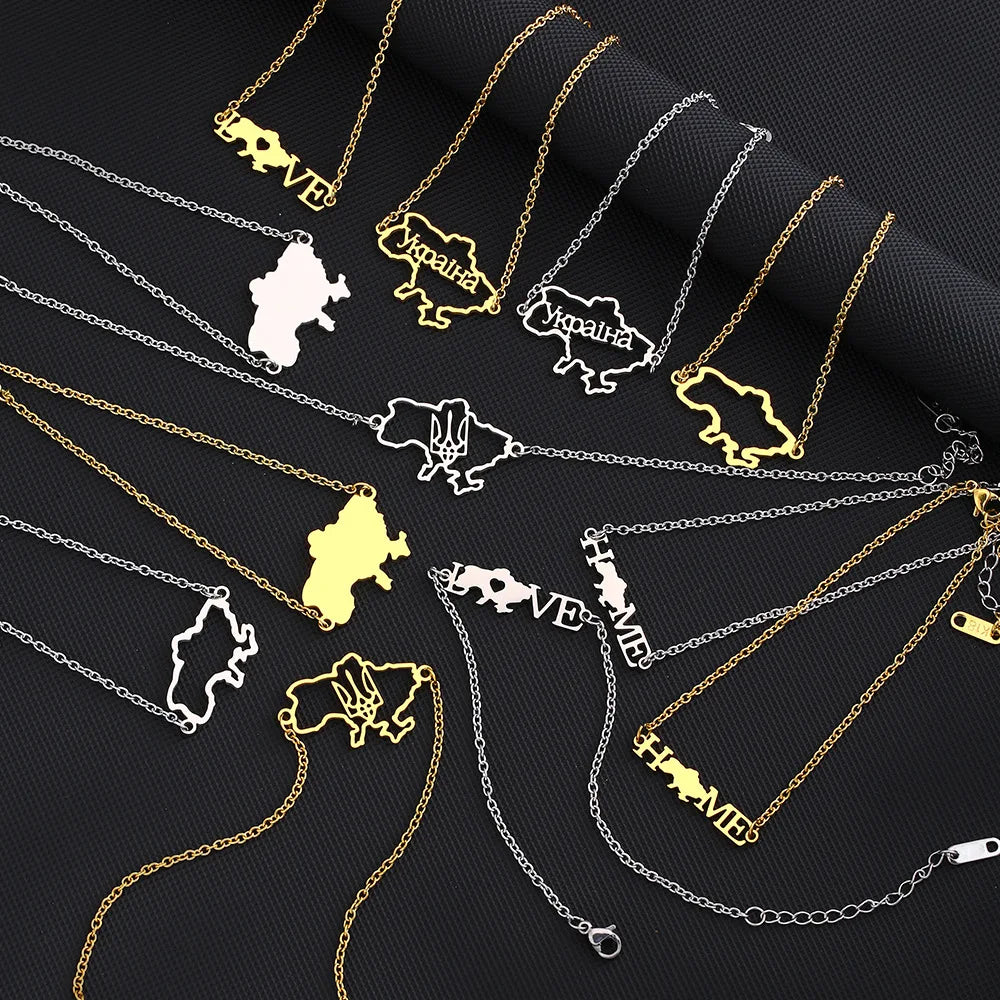 Manufacturer Ukraine Map Flag Emblem Charm Link Bracelet Stainless Steel Silver 18k Gold Heart Ukraine Map Chain Bracelets