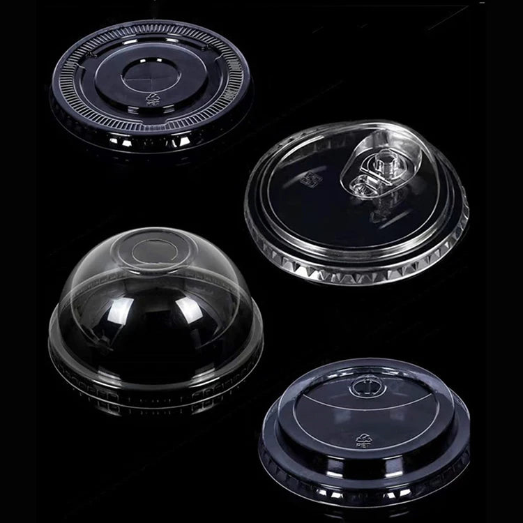 Wholesales Transparent U Shaped PET Plastic Cup Bubble Tea With Panda Lids Sealing Flat Lids Dome Cover Lids