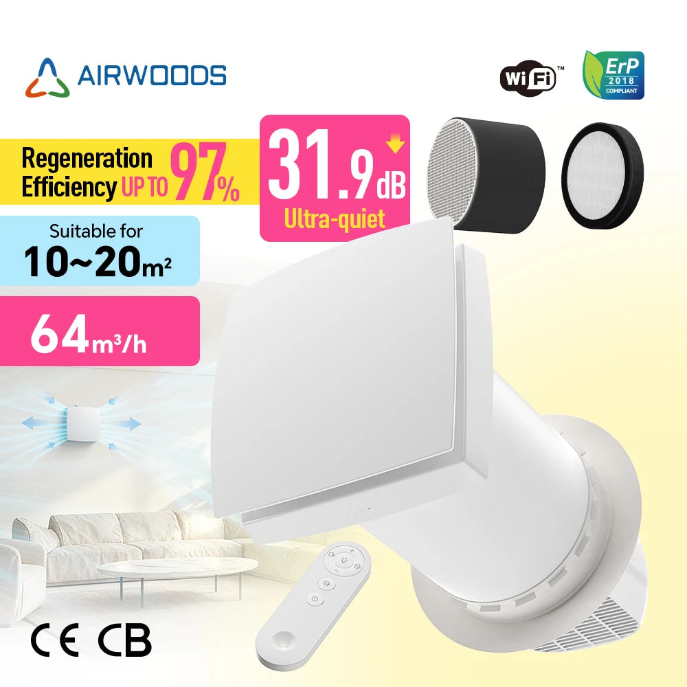 Holtop Hrv Low Noise air Recuperator WiFi Control Single Room Heat Recovery Ventilation
